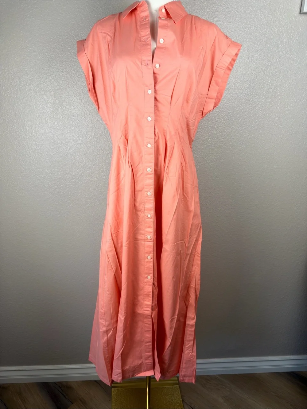 NWT GAP Coral-Peach Button Front Shirt Midi Dress, Medium - Picture 5 of 9